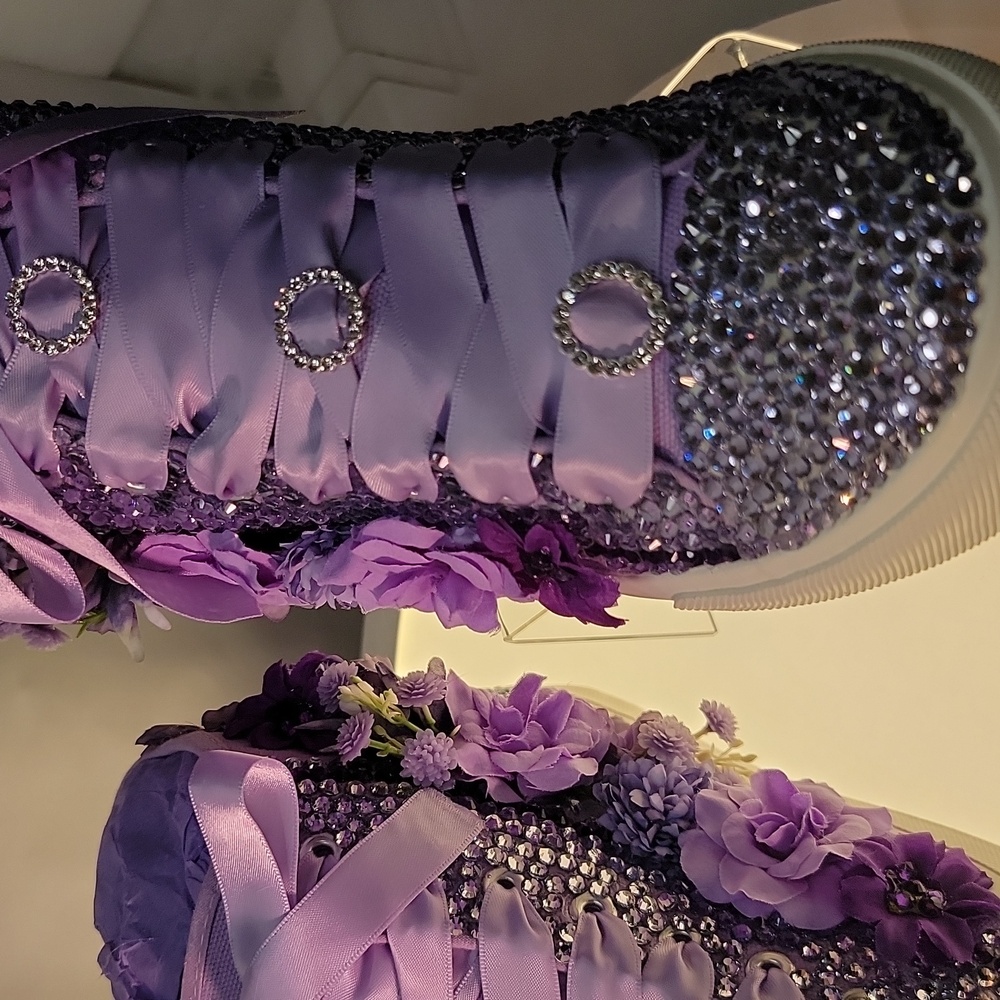 Floral Purple Women's Sneakers - Picture 2 of 8